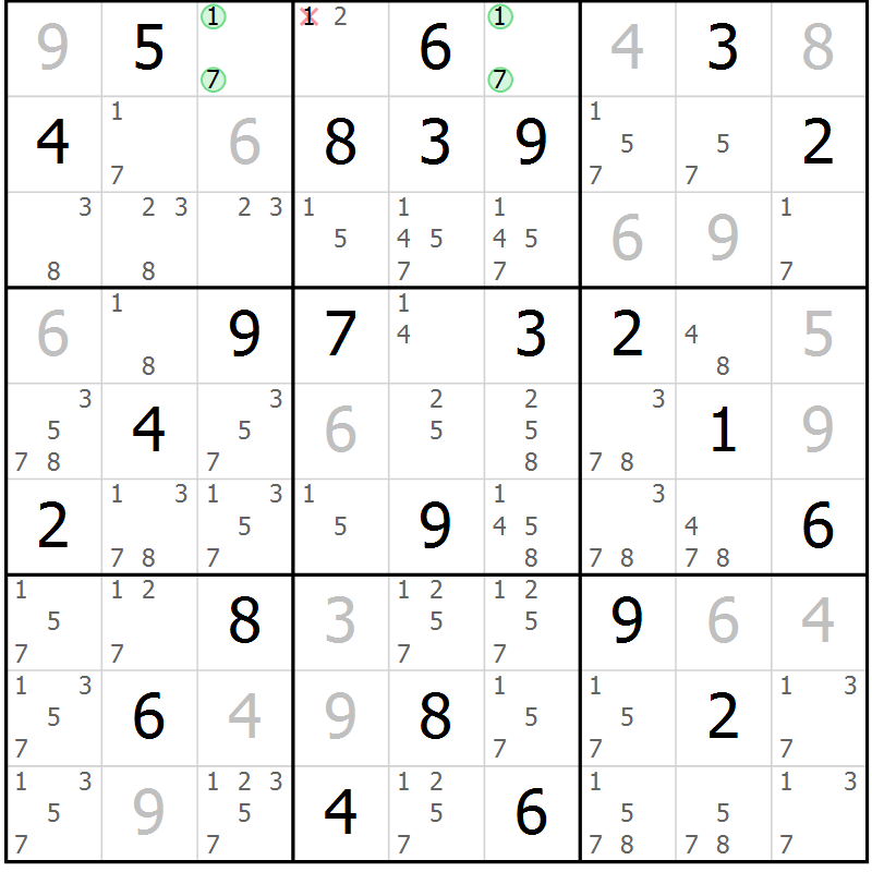 Position des candidats pour la solution de la Gr 38 page 41 du magazine de sudoku Maestro n° 099