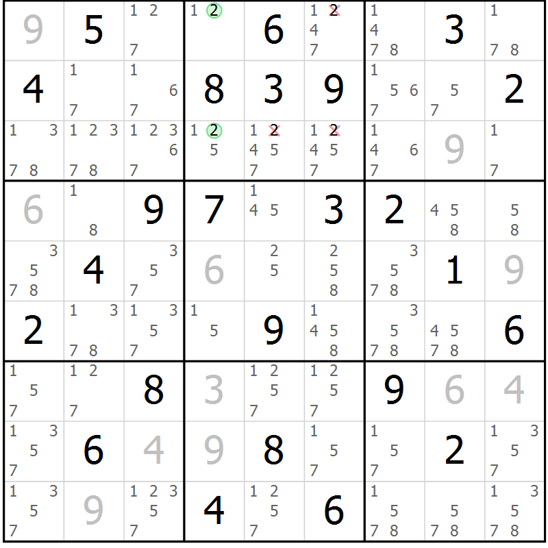 Position des candidats pour la solution de la Gr 38 page 41 du magazine de sudoku Maestro n° 099