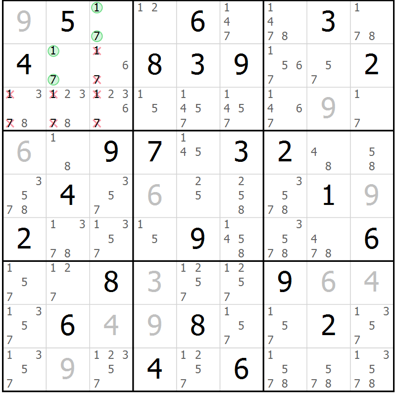 Position des candidats pour la solution de la Gr 38 page 41 du magazine de sudoku Maestro n° 099
