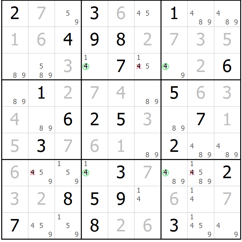 Position des candidats pour la solution de la Gr 39 page 42 du magazine de sudoku Maestro n° 099