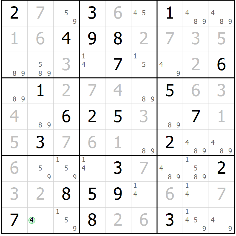 Position des candidats pour la solution de la Gr 39 page 42 du magazine de sudoku Maestro n° 099