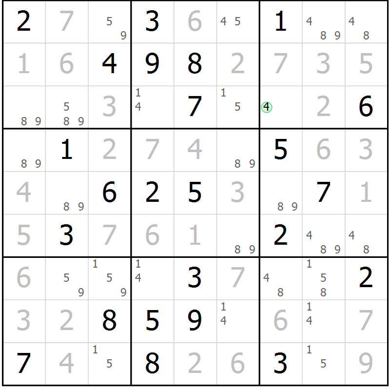Position des candidats pour la solution de la Gr 39 page 42 du magazine de sudoku Maestro n° 099