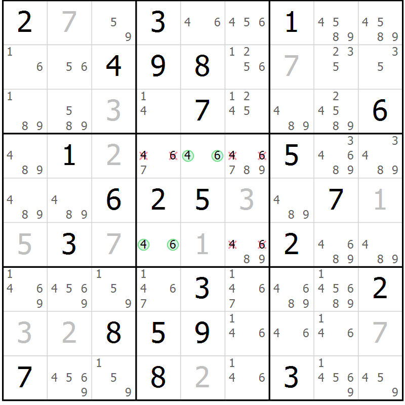 Position des candidats pour la solution de la Gr 39 page 42 du magazine de sudoku Maestro n° 099