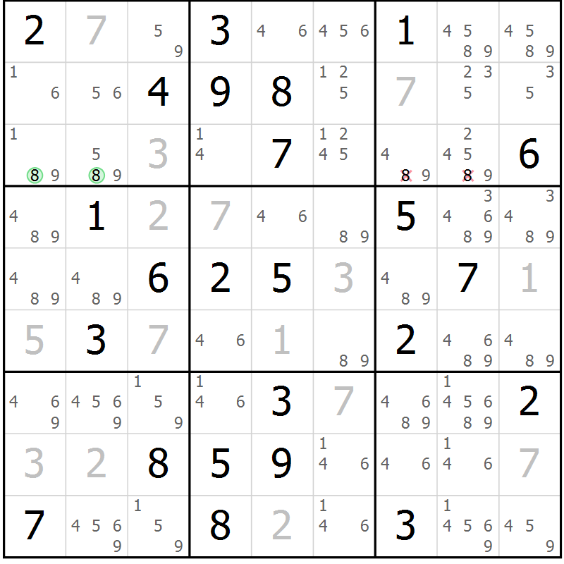 Position des candidats pour la solution de la Gr 39 page 42 du magazine de sudoku Maestro n° 099