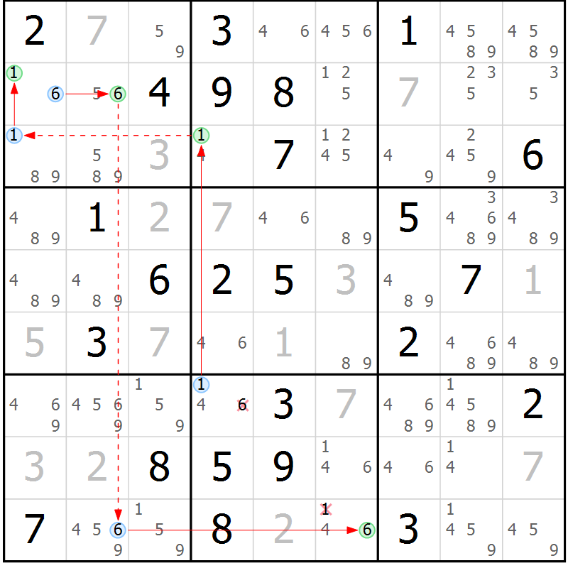 Position des candidats pour la solution de la Gr 39 page 42 du magazine de sudoku Maestro n° 099