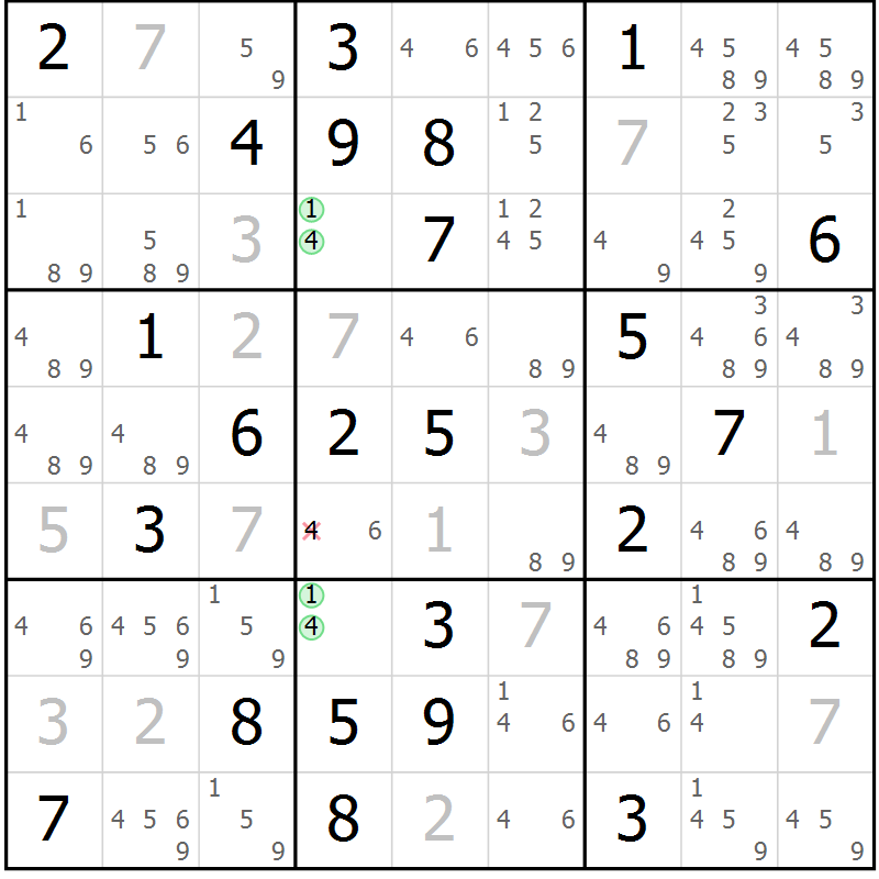 Position des candidats pour la solution de la Gr 39 page 42 du magazine de sudoku Maestro n° 099