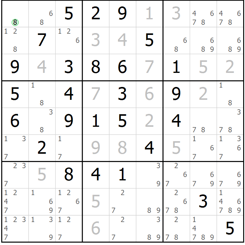 Position des candidats pour la solution de la Gr 4 page 7 du magazine de sudoku Maestro n° 099