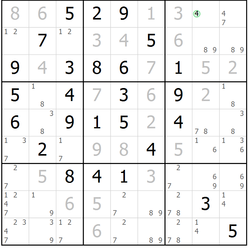 Position des candidats pour la solution de la Gr 4 page 7 du magazine de sudoku Maestro n° 099