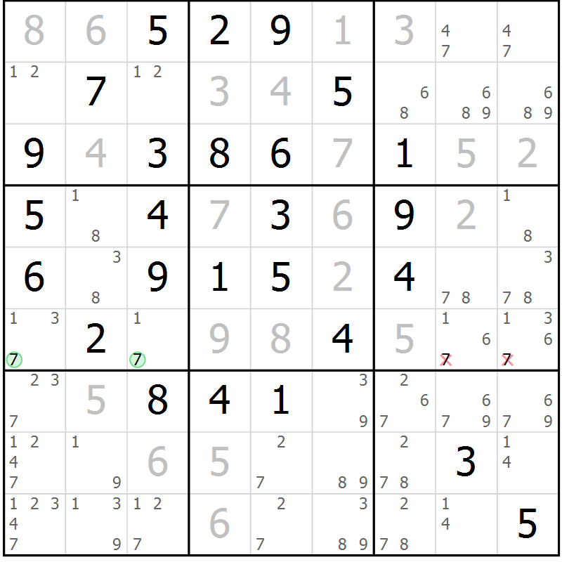 Position des candidats pour la solution de la Gr 4 page 7 du magazine de sudoku Maestro n° 099