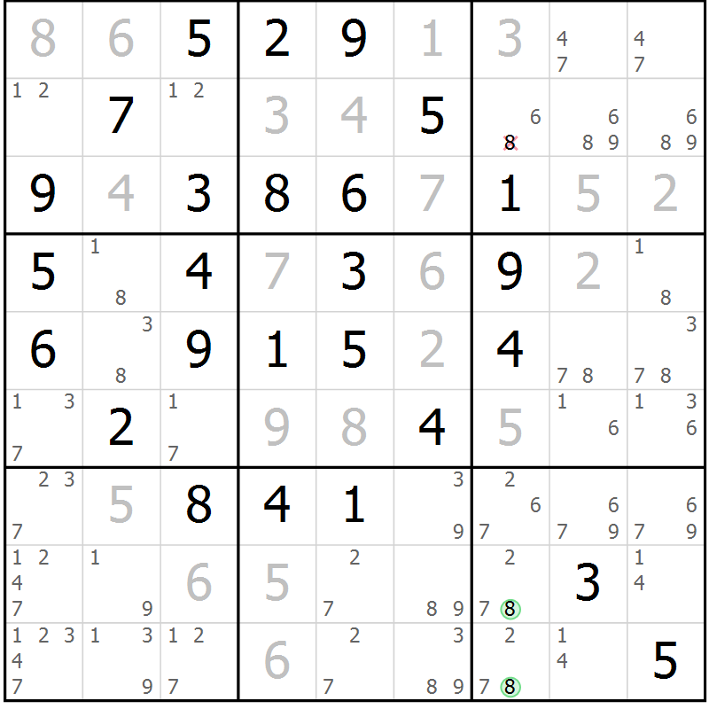 Position des candidats pour la solution de la Gr 4 page 7 du magazine de sudoku Maestro n° 099