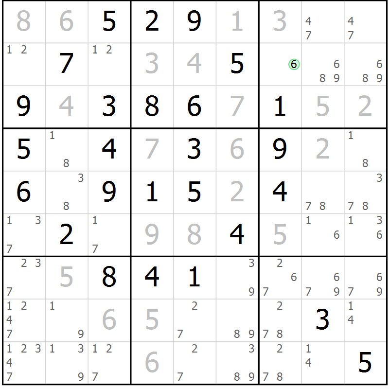 Position des candidats pour la solution de la Gr 4 page 7 du magazine de sudoku Maestro n° 099