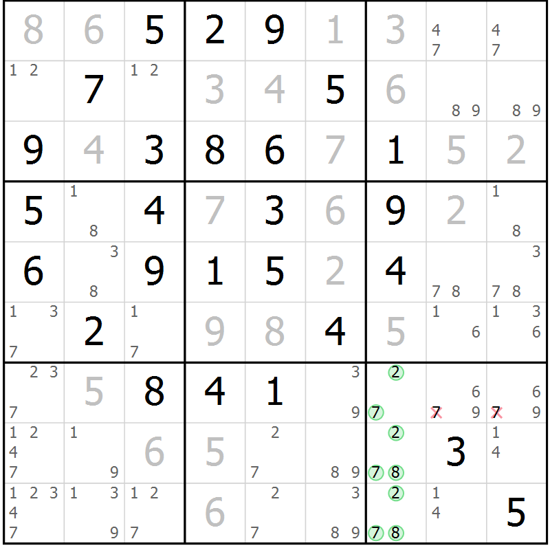 Position des candidats pour la solution de la Gr 4 page 7 du magazine de sudoku Maestro n° 099