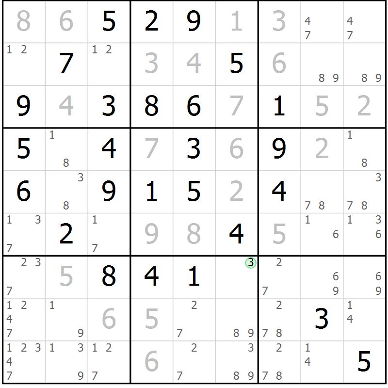 Position des candidats pour la solution de la Gr 4 page 7 du magazine de sudoku Maestro n° 099