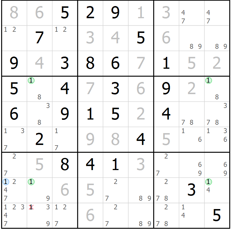 Position des candidats pour la solution de la Gr 4 page 7 du magazine de sudoku Maestro n° 099