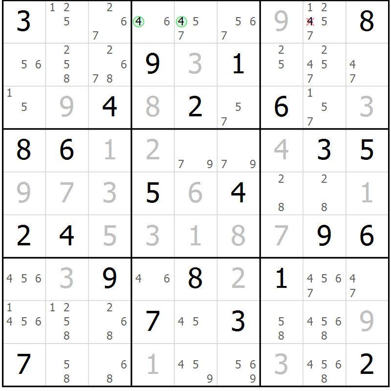 Position des candidats pour la solution de la Gr 40 page 43 du magazine de sudoku Maestro n° 099