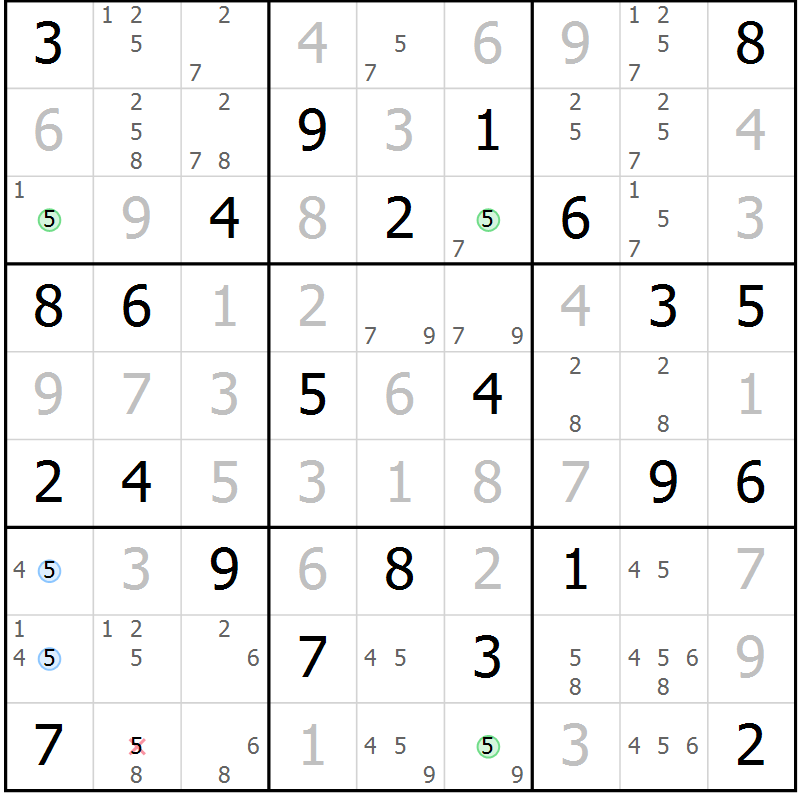 Position des candidats pour la solution de la Gr 40 page 43 du magazine de sudoku Maestro n° 099