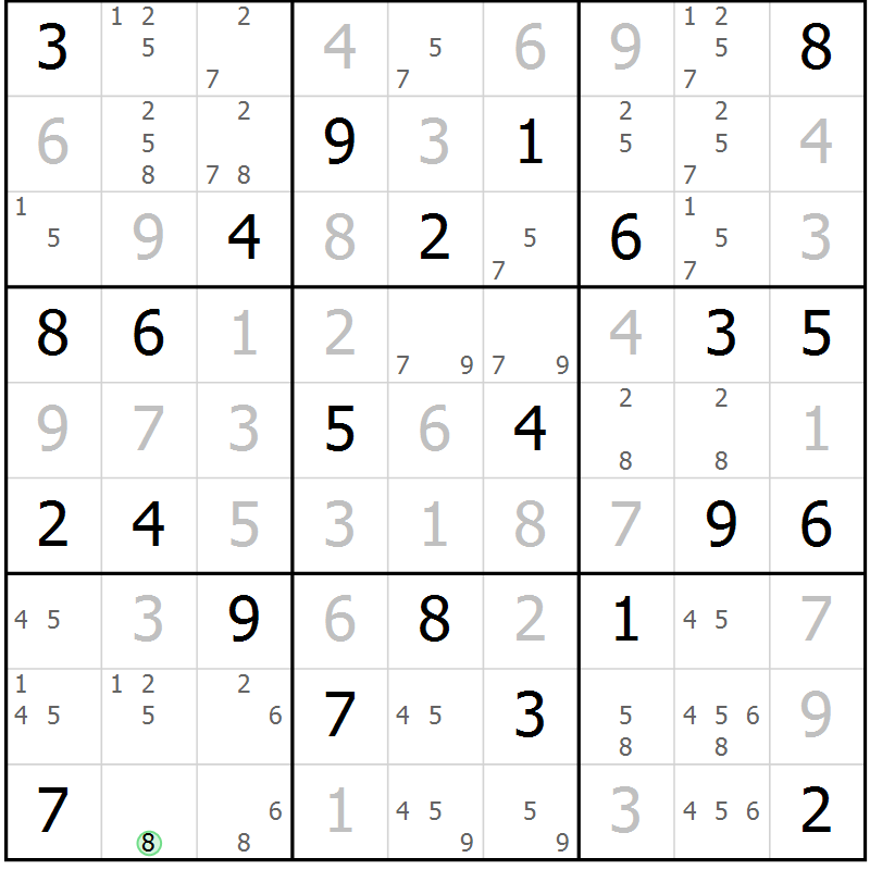 Position des candidats pour la solution de la Gr 40 page 43 du magazine de sudoku Maestro n° 099