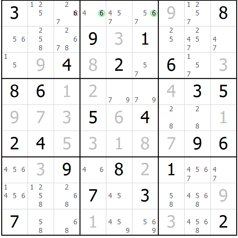 Position des candidats pour la solution de la Gr 40 page 43 du magazine de sudoku Maestro n° 099