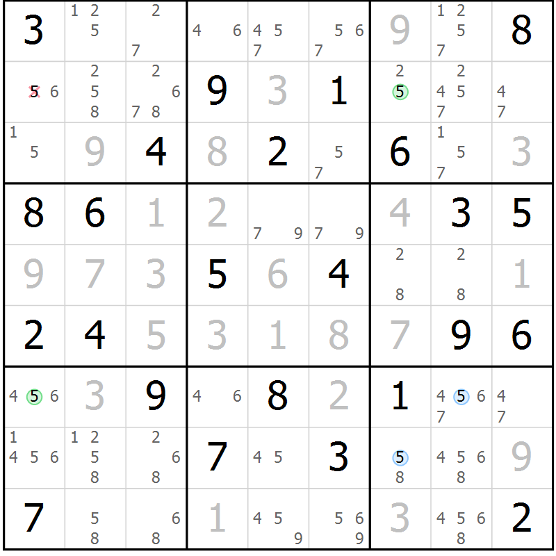 Position des candidats pour la solution de la Gr 40 page 43 du magazine de sudoku Maestro n° 099