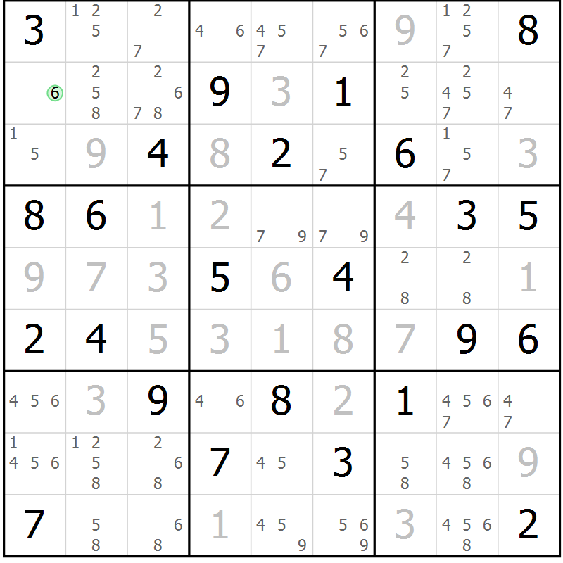 Position des candidats pour la solution de la Gr 40 page 43 du magazine de sudoku Maestro n° 099