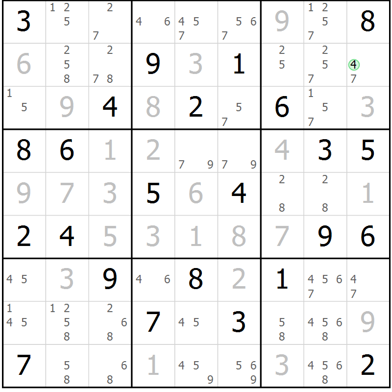 Position des candidats pour la solution de la Gr 40 page 43 du magazine de sudoku Maestro n° 099