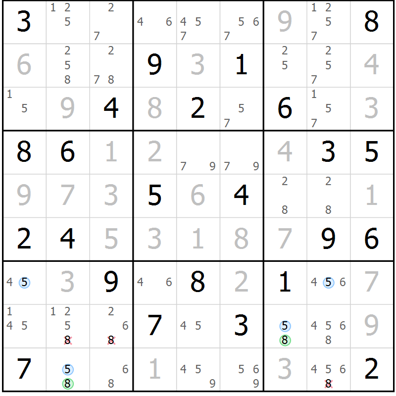 Position des candidats pour la solution de la Gr 40 page 43 du magazine de sudoku Maestro n° 099