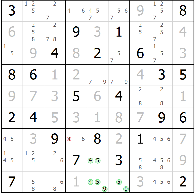 Position des candidats pour la solution de la Gr 40 page 43 du magazine de sudoku Maestro n° 099