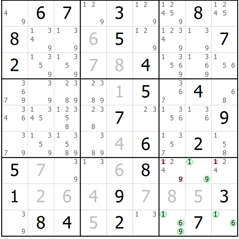 Position des candidats pour la solution de la Gr 41 page 44 du magazine de sudoku Maestro n° 099