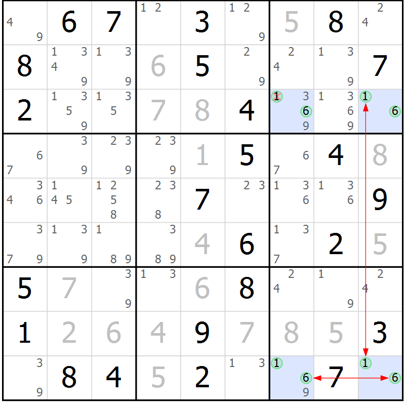Position des candidats pour la solution de la Gr 41 page 44 du magazine de sudoku Maestro n° 099