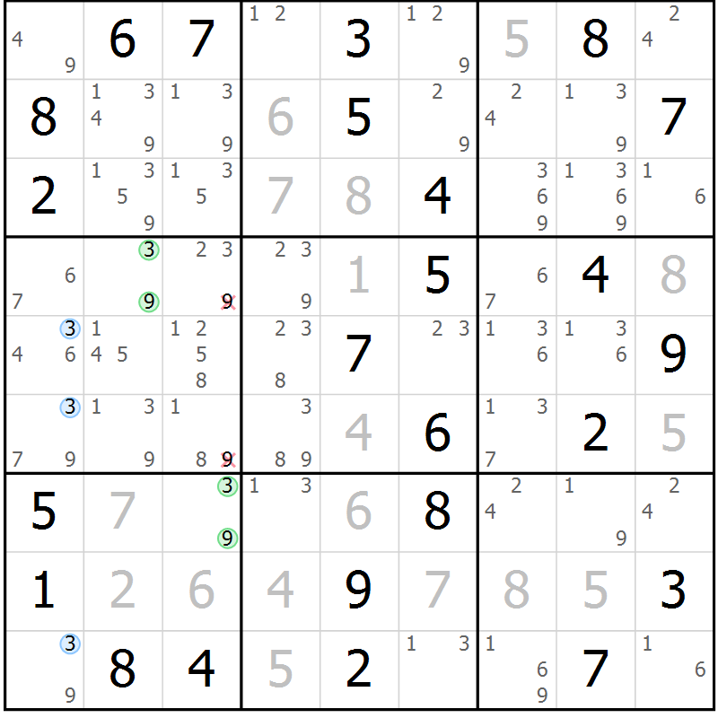 Position des candidats pour la solution de la Gr 41 page 44 du magazine de sudoku Maestro n° 099