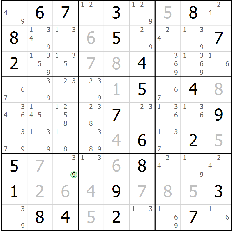 Position des candidats pour la solution de la Gr 41 page 44 du magazine de sudoku Maestro n° 099