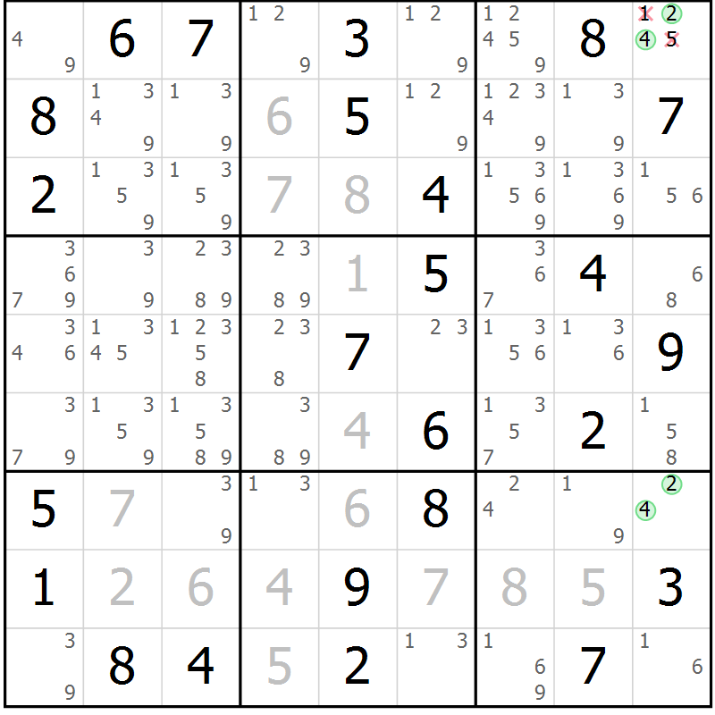 Position des candidats pour la solution de la Gr 41 page 44 du magazine de sudoku Maestro n° 099