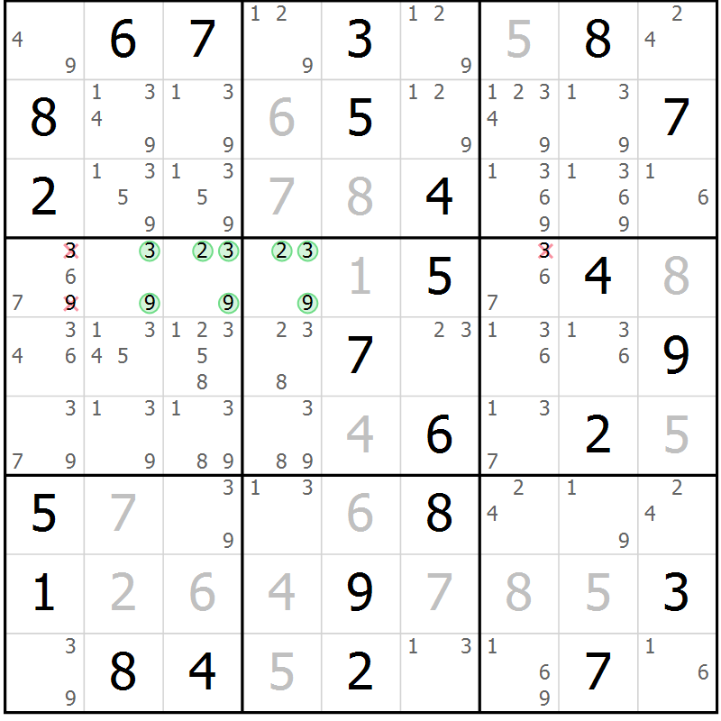 Position des candidats pour la solution de la Gr 41 page 44 du magazine de sudoku Maestro n° 099