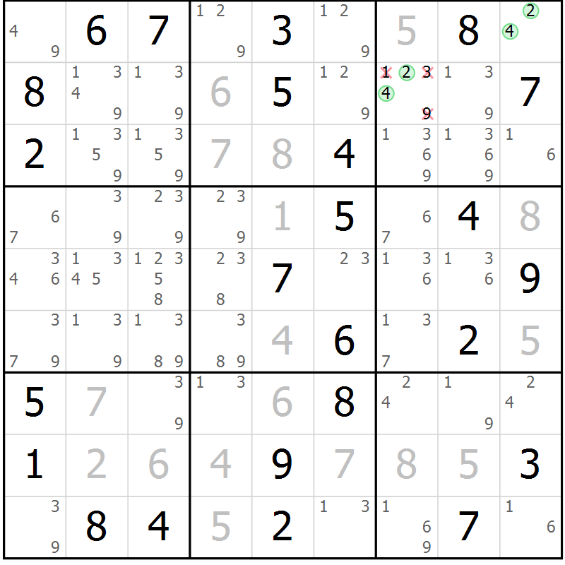Position des candidats pour la solution de la Gr 41 page 44 du magazine de sudoku Maestro n° 099