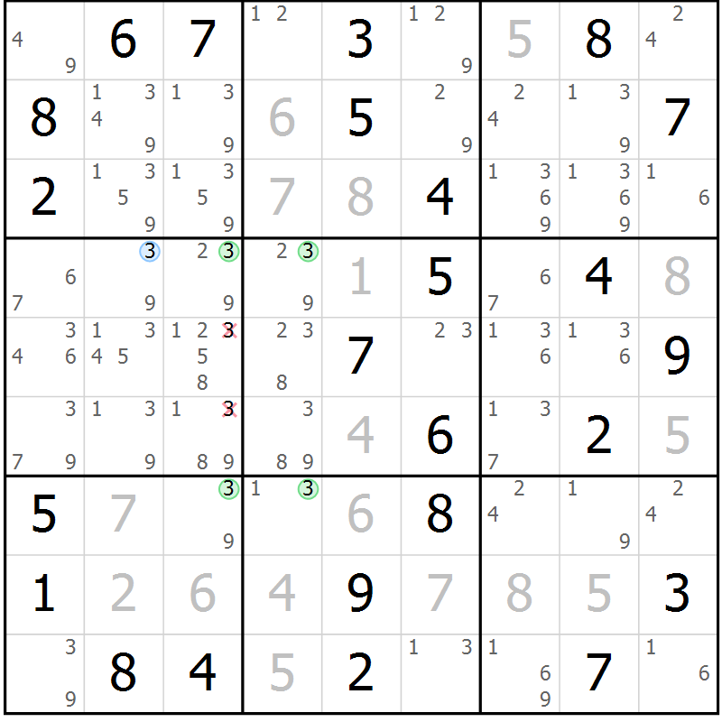 Position des candidats pour la solution de la Gr 41 page 44 du magazine de sudoku Maestro n° 099