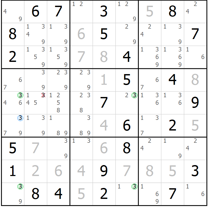 Position des candidats pour la solution de la Gr 41 page 44 du magazine de sudoku Maestro n° 099