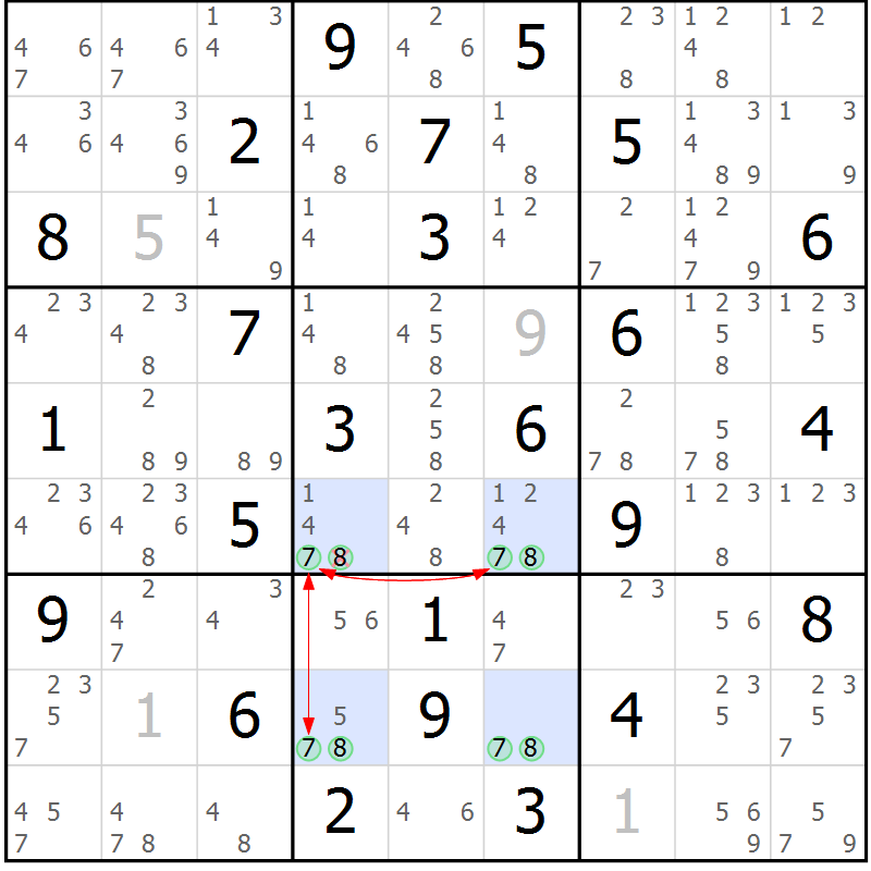 Position des candidats pour la solution de la Gr 42 page 45 du magazine de sudoku Maestro n° 099