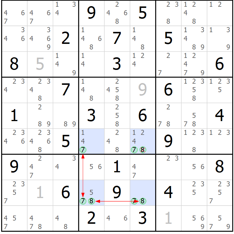 Position des candidats pour la solution de la Gr 42 page 45 du magazine de sudoku Maestro n° 099