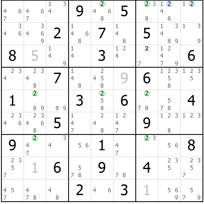 Position des candidats pour la solution de la Gr 42 page 45 du magazine de sudoku Maestro n° 099