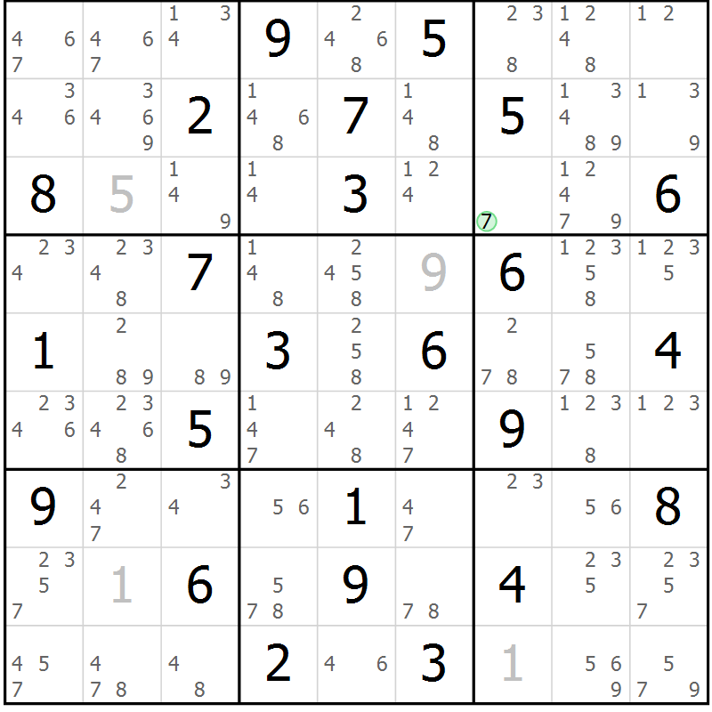 Position des candidats pour la solution de la Gr 42 page 45 du magazine de sudoku Maestro n° 099