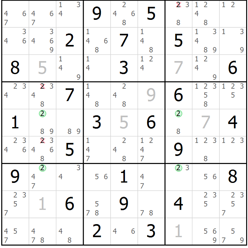 Position des candidats pour la solution de la Gr 42 page 45 du magazine de sudoku Maestro n° 099