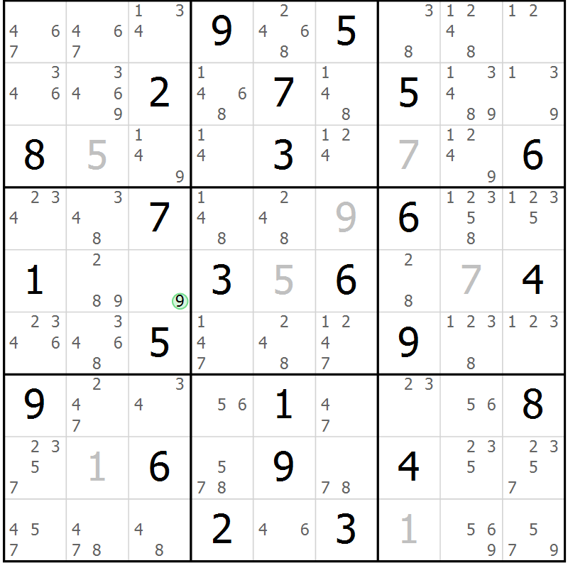 Position des candidats pour la solution de la Gr 42 page 45 du magazine de sudoku Maestro n° 099