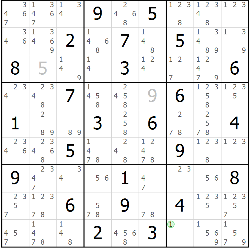 Position des candidats pour la solution de la Gr 42 page 45 du magazine de sudoku Maestro n° 099