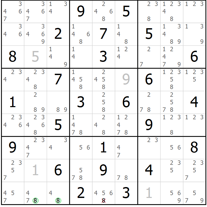 Position des candidats pour la solution de la Gr 42 page 45 du magazine de sudoku Maestro n° 099