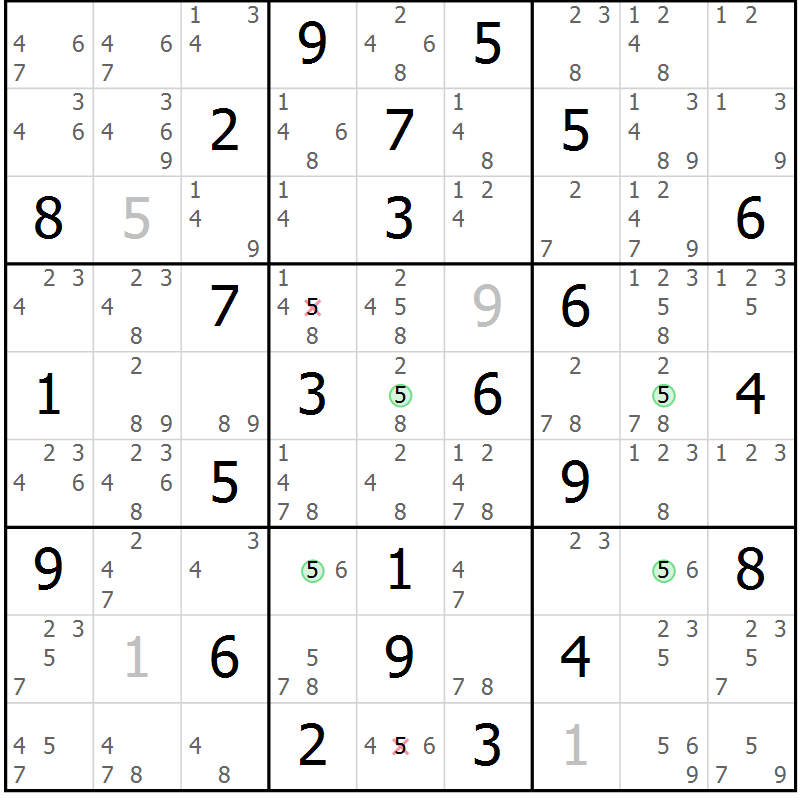 Position des candidats pour la solution de la Gr 42 page 45 du magazine de sudoku Maestro n° 099
