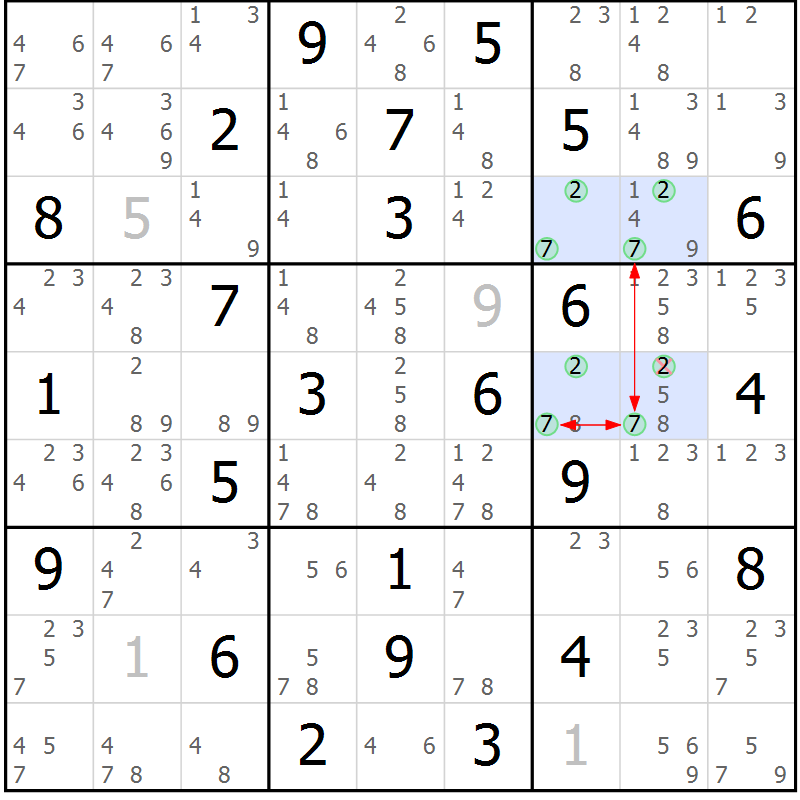 Position des candidats pour la solution de la Gr 42 page 45 du magazine de sudoku Maestro n° 099