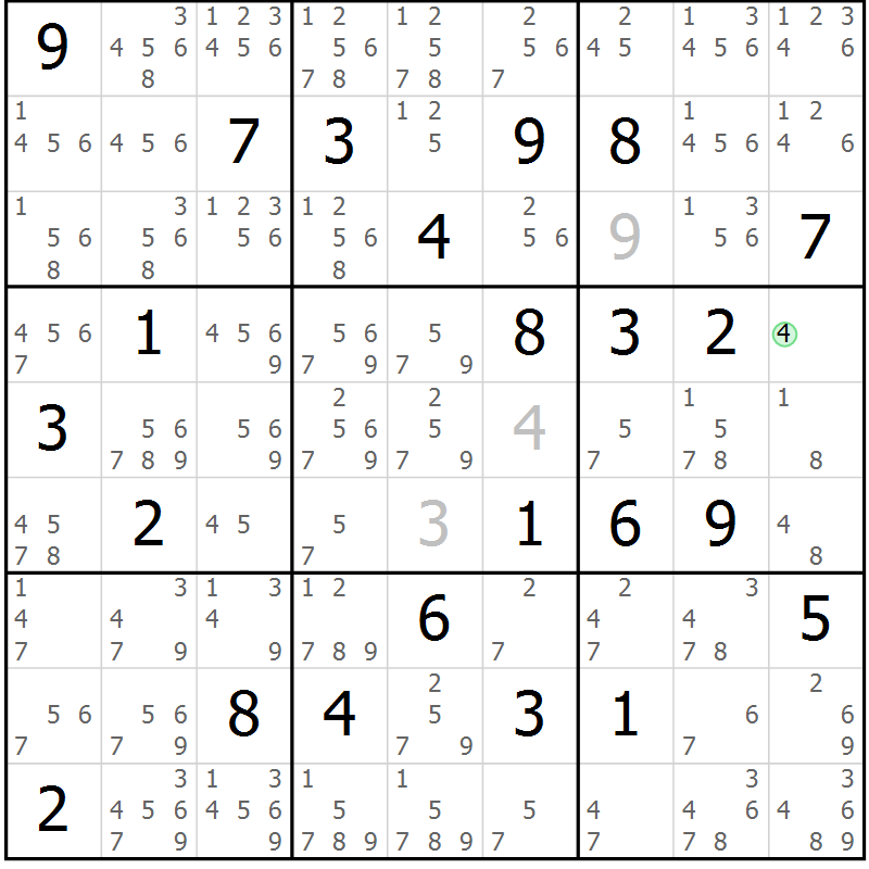 Position des candidats pour la solution de la Gr 43 page 46 du magazine de sudoku Maestro n° 099