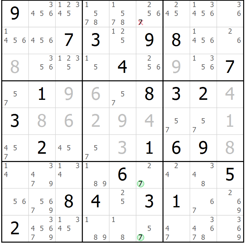 Position des candidats pour la solution de la Gr 43 page 46 du magazine de sudoku Maestro n° 099