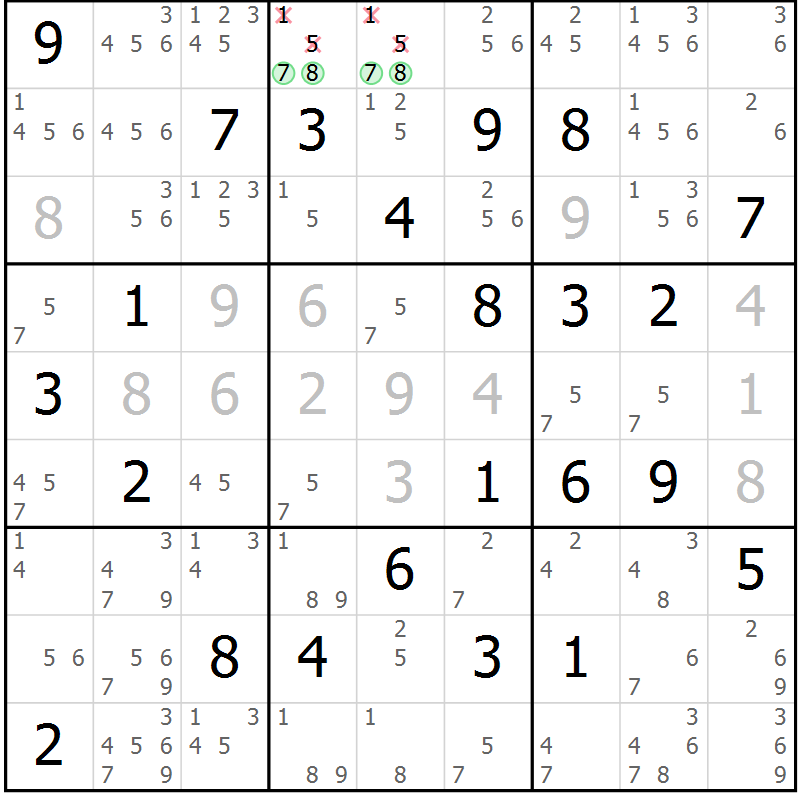 Position des candidats pour la solution de la Gr 43 page 46 du magazine de sudoku Maestro n° 099
