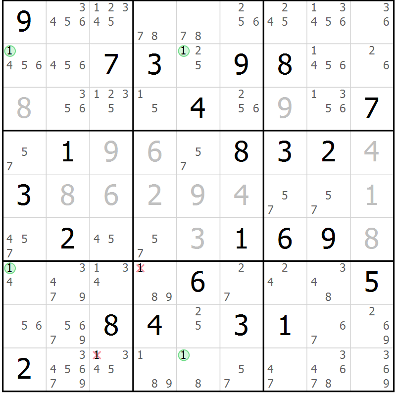 Position des candidats pour la solution de la Gr 43 page 46 du magazine de sudoku Maestro n° 099
